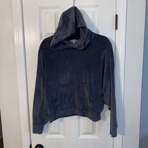 American Eagle Cozy Blueish Velour Oversized Crop Hoodie Womens Size Small EUC